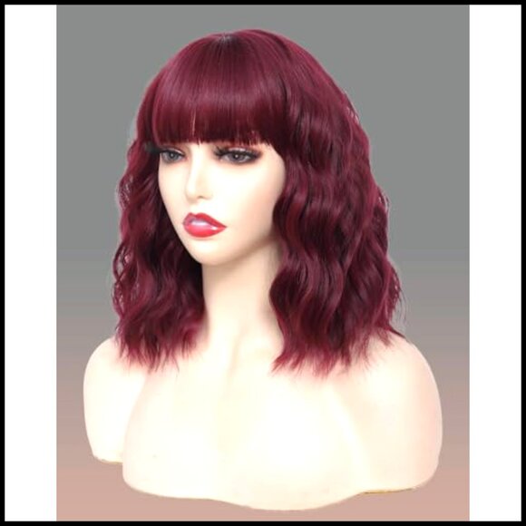 Short Curly Bob Wig with Bangs Natural Looking Heat Resistant Protein Fiber